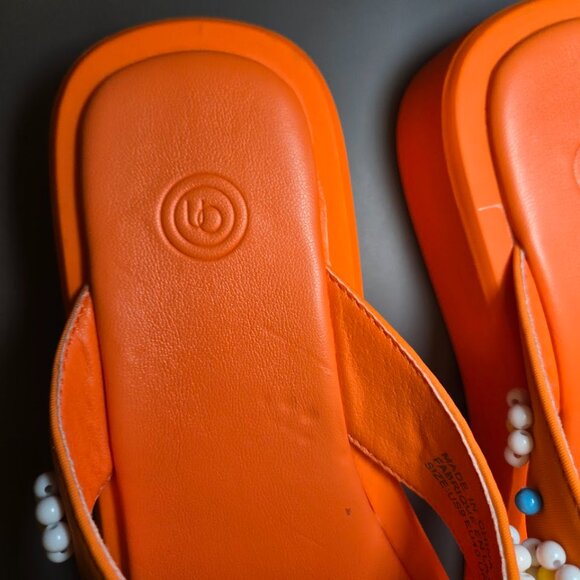 Urban Outfitters Orange Beaded Floral Flip Flops Platform Sandals Women’s 9 - Picture 4 of 5
